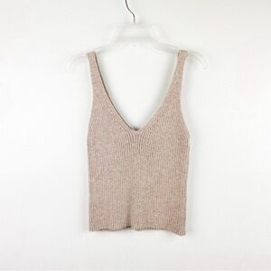 LEMON Oatmeal Knit Sweater Tank Top V Neck Small